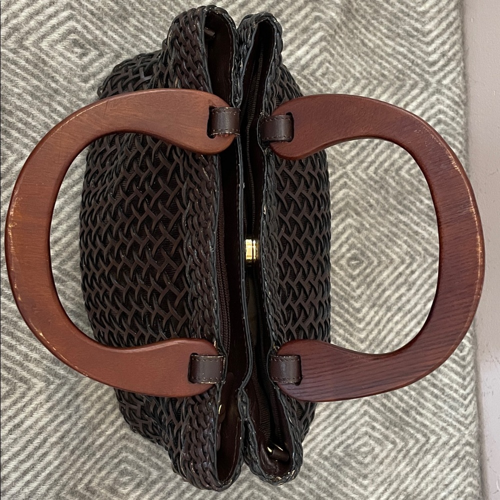 Danier Leather Wicker Handbag with Wooden Handles - Picture 6 of 11